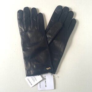 Coach Leather Tech Gloves Black Womens 7.5 Horse Carriage Wool Lined 7290